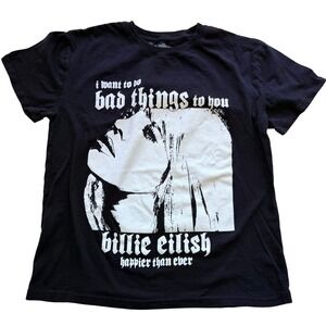 Billie Eilish Women Happier Than Ever Bad Things T-Shirt Large Black Tee Grunge